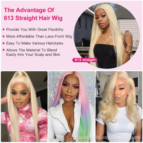Thick Blonde Indian Human Hair Lace Wigs Vendor, 613 Remy Hair Pre Plucked 13x4 Swiss Lace Wig For Women